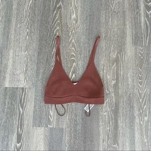 Brown Ribbed Knit Bra Top